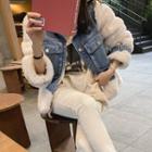 Denim-panel Faux-shearling Jacket