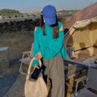 Cold-shoulder Knit Top Aqua Blue - One Size