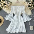 Off-shoulder Split Bell-sleeve Chiffon Dress White - One Size