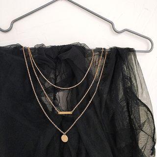 Textured Disc & Bar Layered Necklace