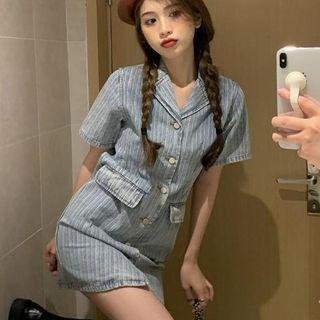 Striped Denim Mini Sheath Dress