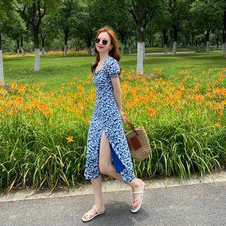 Side-slit Floral Midi Dress