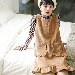 Frill Trim Corduroy Pinafore Dress