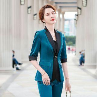 Elbow-sleeve Satin Blazer / Dress Pants / Set