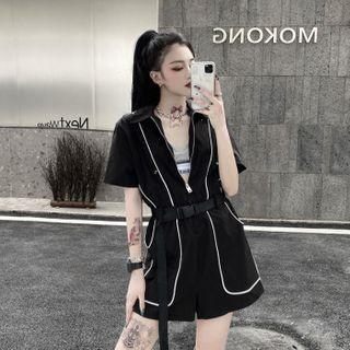 Contrast Trim Short Sleeve Cargo Playsuit