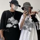 Couple Matching Elbow-sleeve Cloud Print T-shirt
