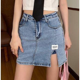 Front Slit Denim Mini Skirt