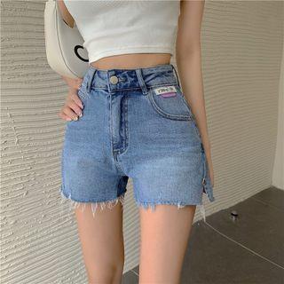 Heart Button Slit Denim Hot Pants