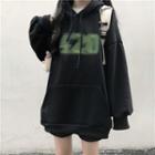 Letter Printed Hooded Pullover Black - One Size