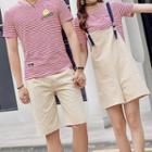 Couple Matching Short-sleeve Striped T-shirt / Mini A-line Jumper Dress / Shorts