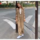 Set: Button Blazer + Wide Leg Dress Pants Khaki - One Size