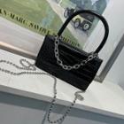 Croc-grain Flap Handbag With Chain Strap Black - One Size
