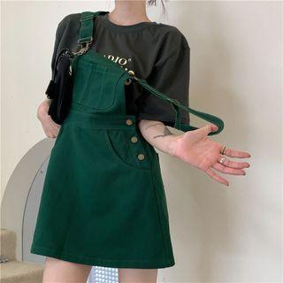 Short-sleeve Lettering T-shirt / Mini Overall Dress