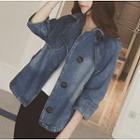 3/4-sleeve Washed Denim Jacket