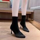 Embellished Pointed Kitten Heel Ankle Boots