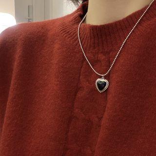 Heart Pendant Necklace X598-f - Black Heart - Silver - One Size