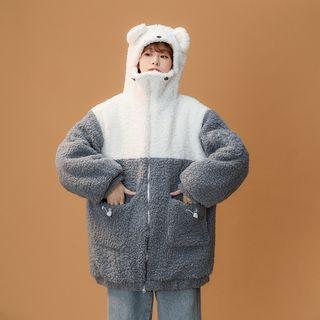 Bear Two-tone Fluffy Zip Jacket