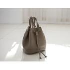 Genuine-leather Drawstring Bucket Tote