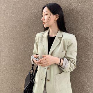Single-breasted Textured Blazer Light Khaki - One Size