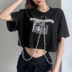 Chain Accent Print Cropped T-shirt
