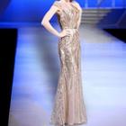 Cap-sleeve Sequined Sheath Evening Gown