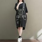 Printed Elbow-sleeve Midi T-shirt Dress