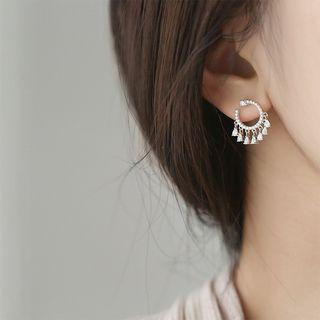 Rhinestone Fringe Circle Earring Silver - One Size
