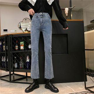 Frayed High-waist Bell-bottom Jeans