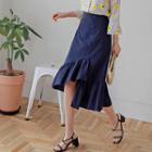 Ruffle-hem Buttoned A-line Midi Skirt