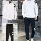 Set: Contrast-trim Pullover + Chevron Stripe Sweatpants