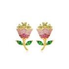 Fashion And Elegant Plated Gold Flower Stud Earrings With Colorful Cubic Zirconia Golden - One Size