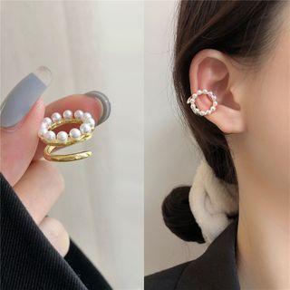 Faux Pearl Cuff Earring 1 Pc - White & Gold - One Size