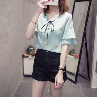 Flared-sleeve Bow Detail Blouse