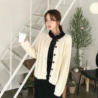 Round-neck Ribbed-trim Cardigan