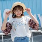 Floral Sleeve Panel Sequins T-shirt
