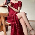 Spaghetti Strap Printed Midi A-line Dress / Short-sleeve Dress / Set