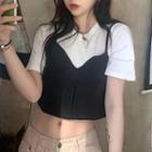Short Sleeve Round Neck Mock Two Piece Crop T-shirt