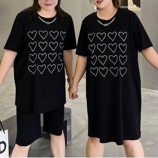 Short-sleeve Rhinestone Heart T-shirt / Midi Dress