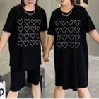 Short-sleeve Rhinestone Heart T-shirt / Midi Dress