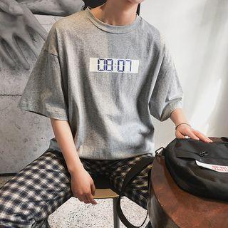 Couple Matching Elbow-sleeve Number Print T-shirt