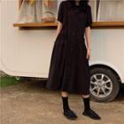 Short-sleeve Buttoned Midi Dress Black - One Size