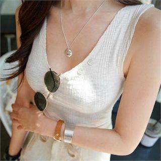 V-neck Button-trim Tank Top