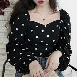 Polka Dot Puff-sleeve Crop Top