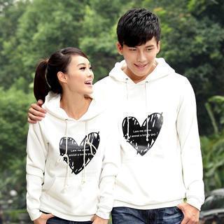Heart Print Hooded Couple Pullover