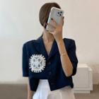 Short-sleeve Floral Embroidered Blazer