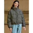 Stand-collar Tweed Padded Jacket Multicolor - One Size