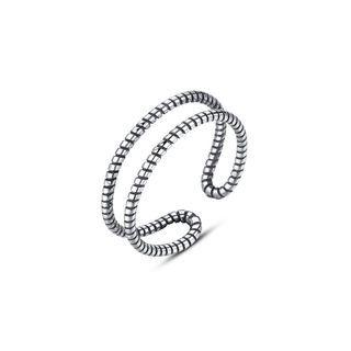 925 Sterling Silver Fashion Simple Geometric Adjustable Open Ring Silver - One Size