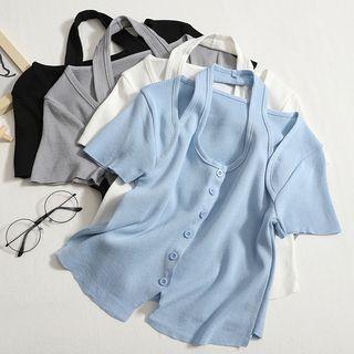 Short-sleeve Knit Cut Out Top