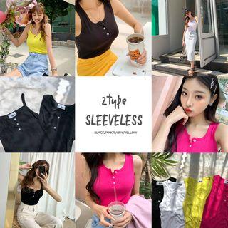 Henley-neck Sleeveless Top In 2 Designs