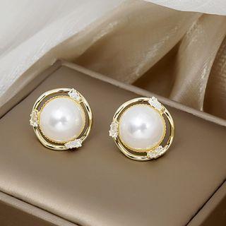 Faux Pearl Rhinestone Earring E3660 - 1 Pair - Gold - One Size